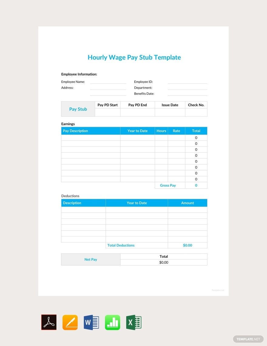 Free Hourly Wage Pay Stub Template