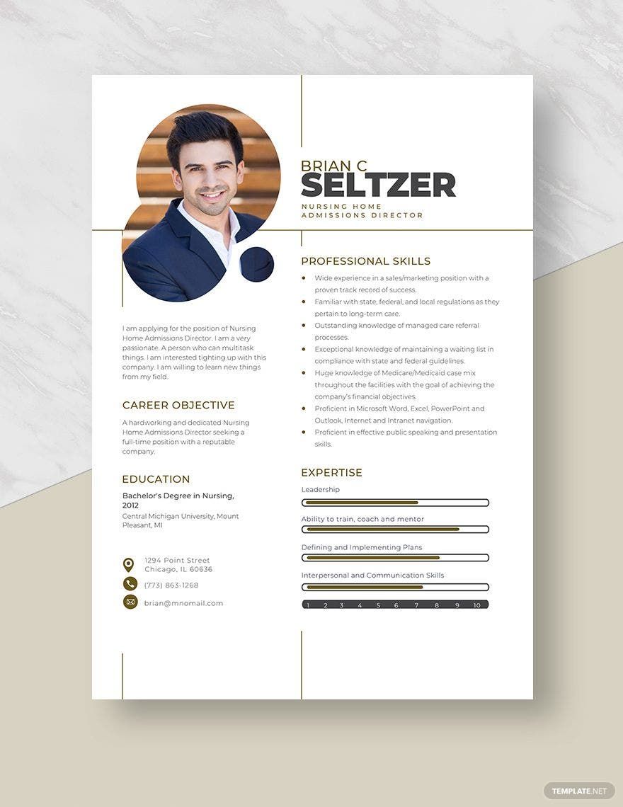 Nursing Home Admissions Director Resume Template