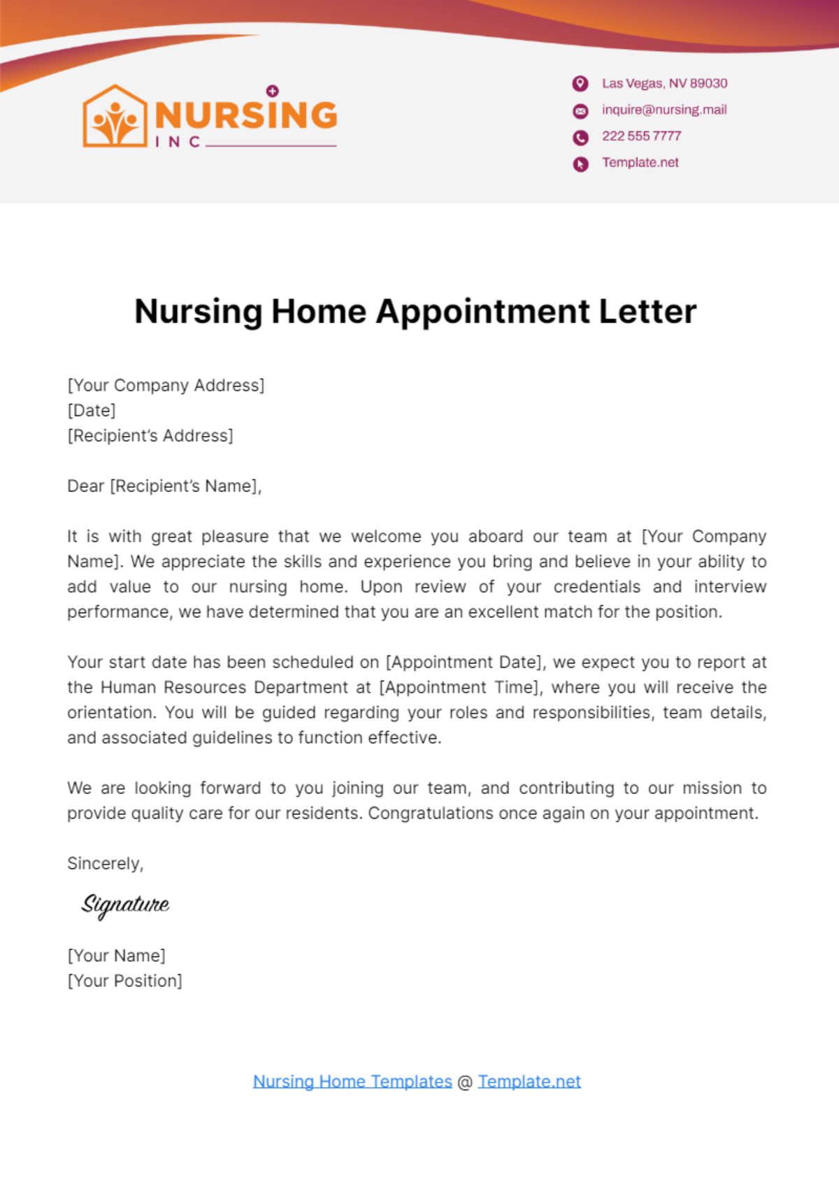 Nursing Home Appointment Letter Template