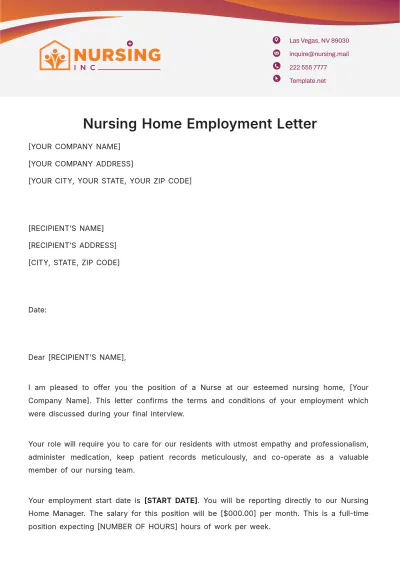 Free Nursing Home Employment Letter Template to Edit Online