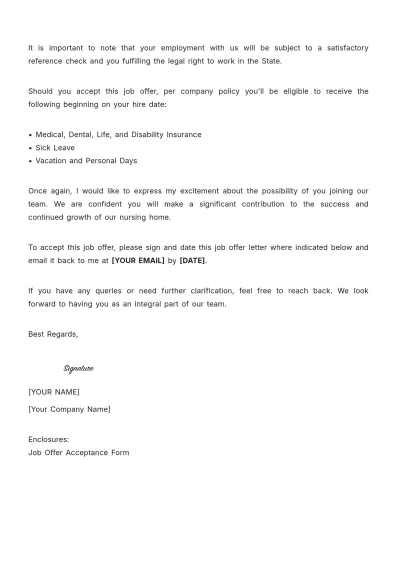 Free Nursing Home Employment Letter Template to Edit Online