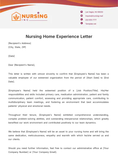 Free Nursing Home Experience Letter Template to Edit Online