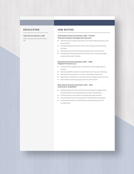 Real Estate Personal Assistant Resume Template