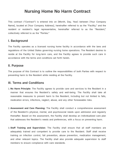 Free Nursing Home No Harm Contract Template to Edit Online