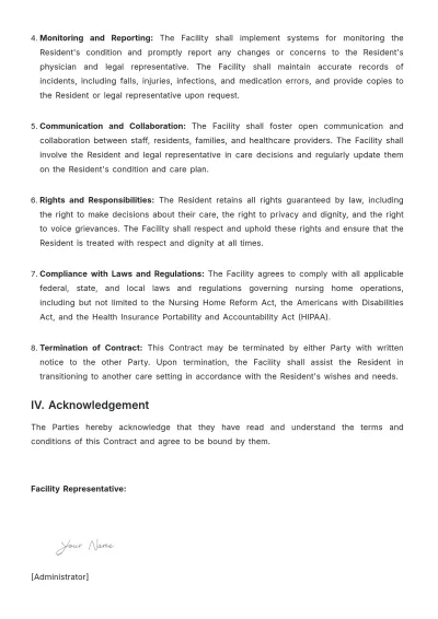 Free Nursing Home No Harm Contract Template to Edit Online