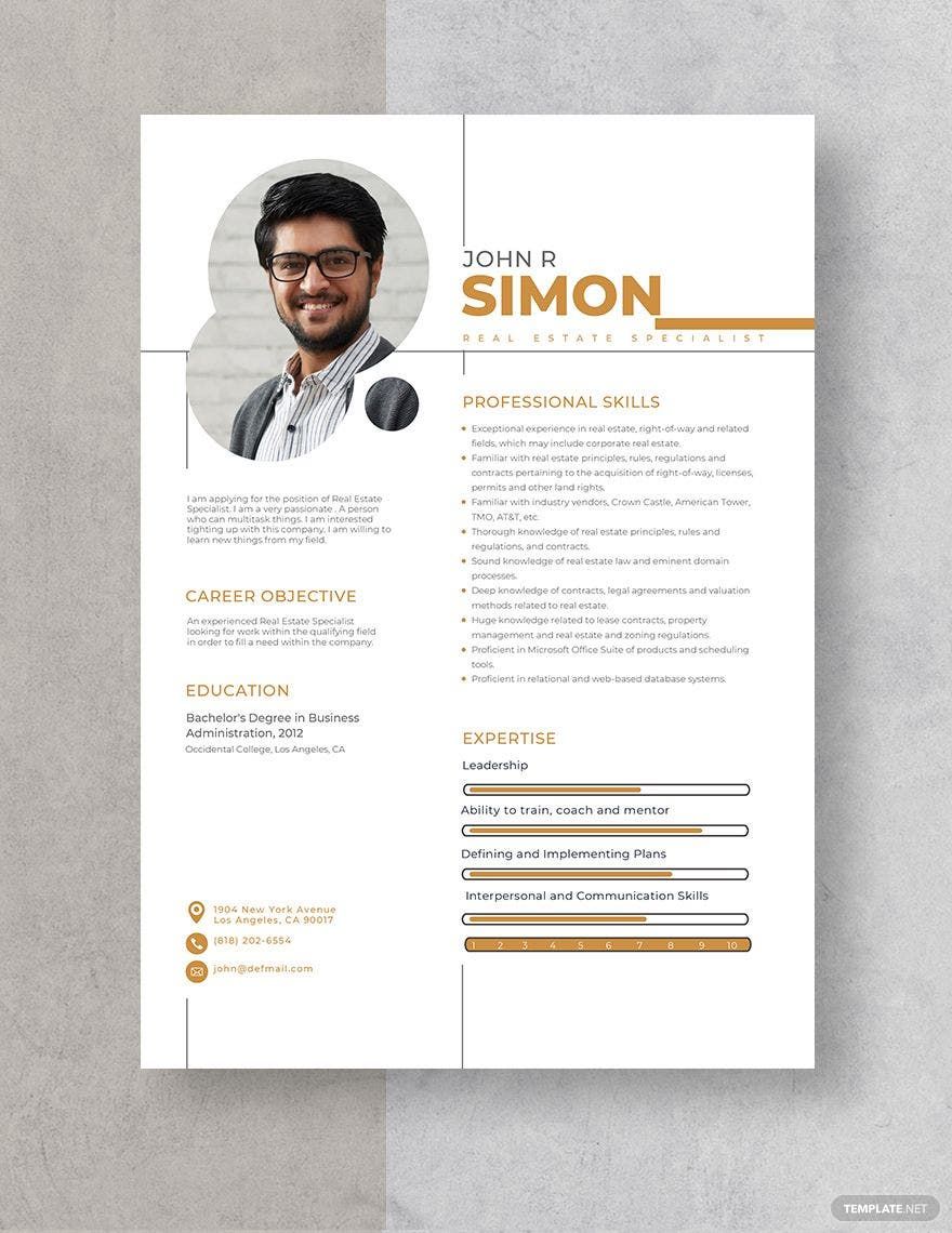 Real Estate Specialist Resume