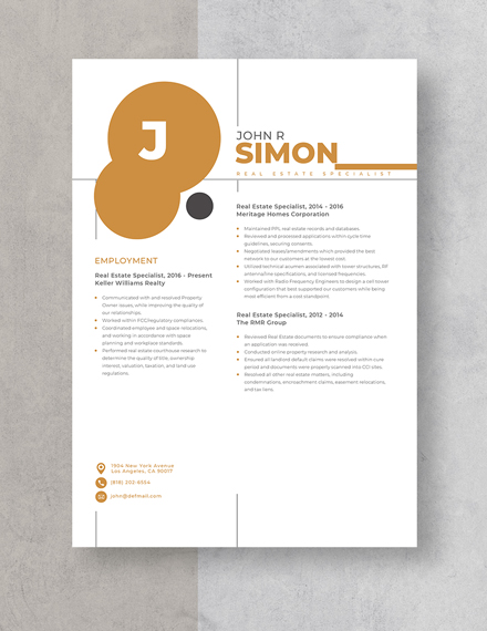 Real Estate Specialist Resume Template