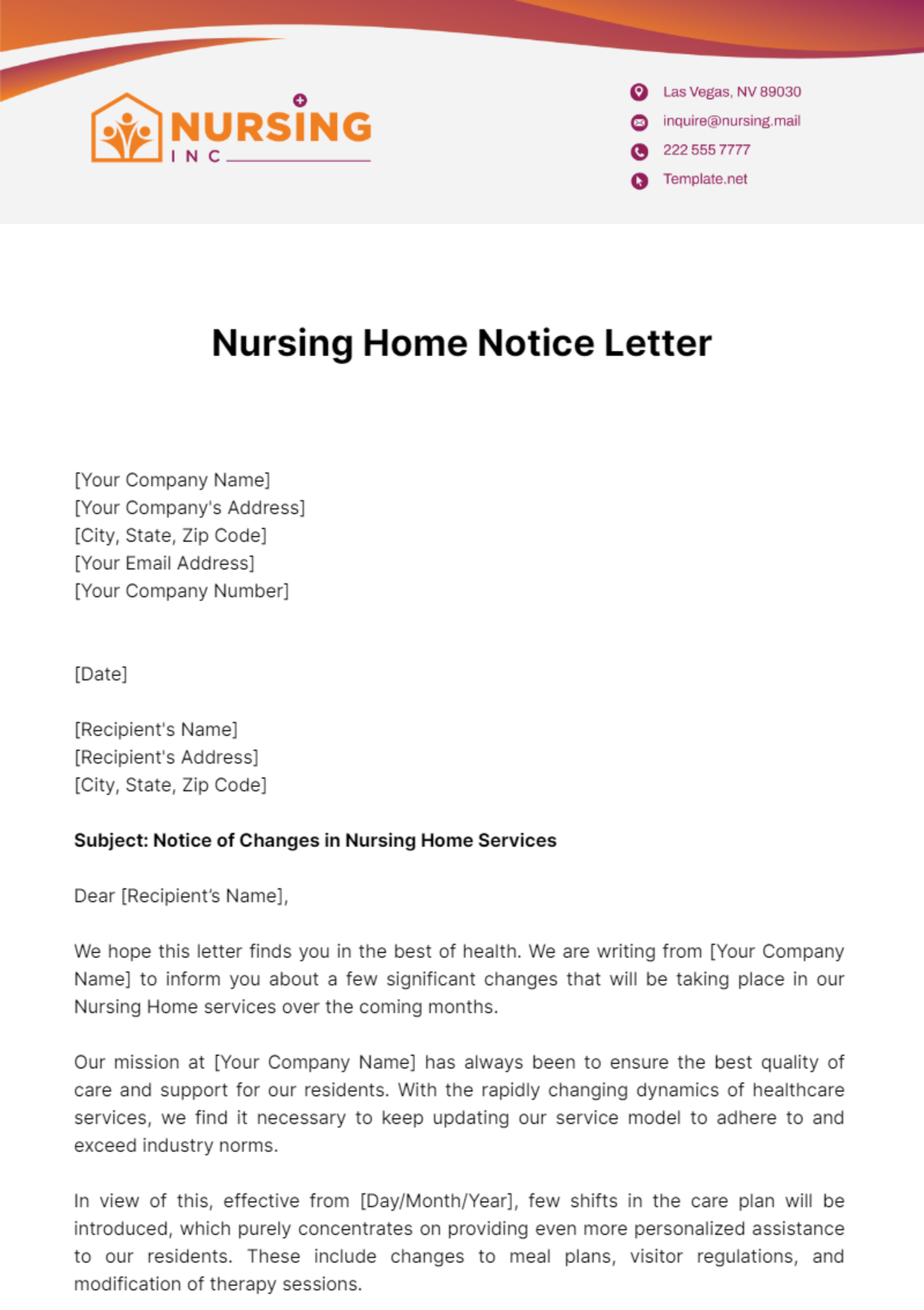 Nursing Home Notice Letter Template