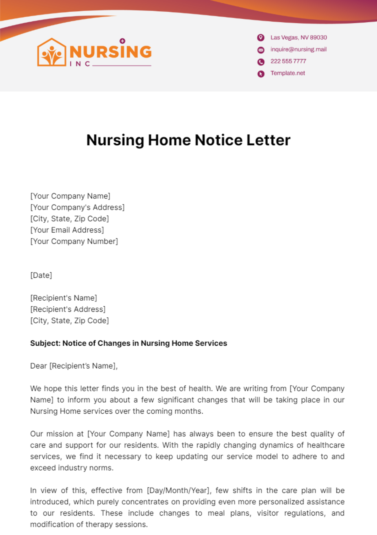 Nursing Home Notice Letter Template - Edit Online & Download