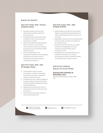 Real Time Trader Resume Template