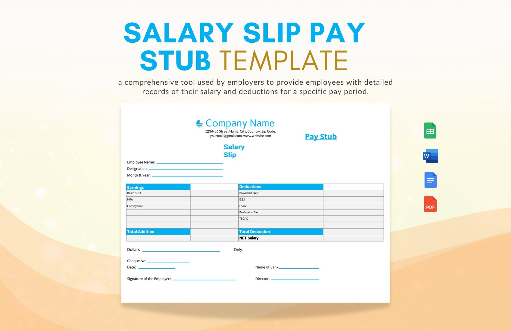 Salary Slip Pay Stub Template in Word, Google Docs, PDF, Google Sheets