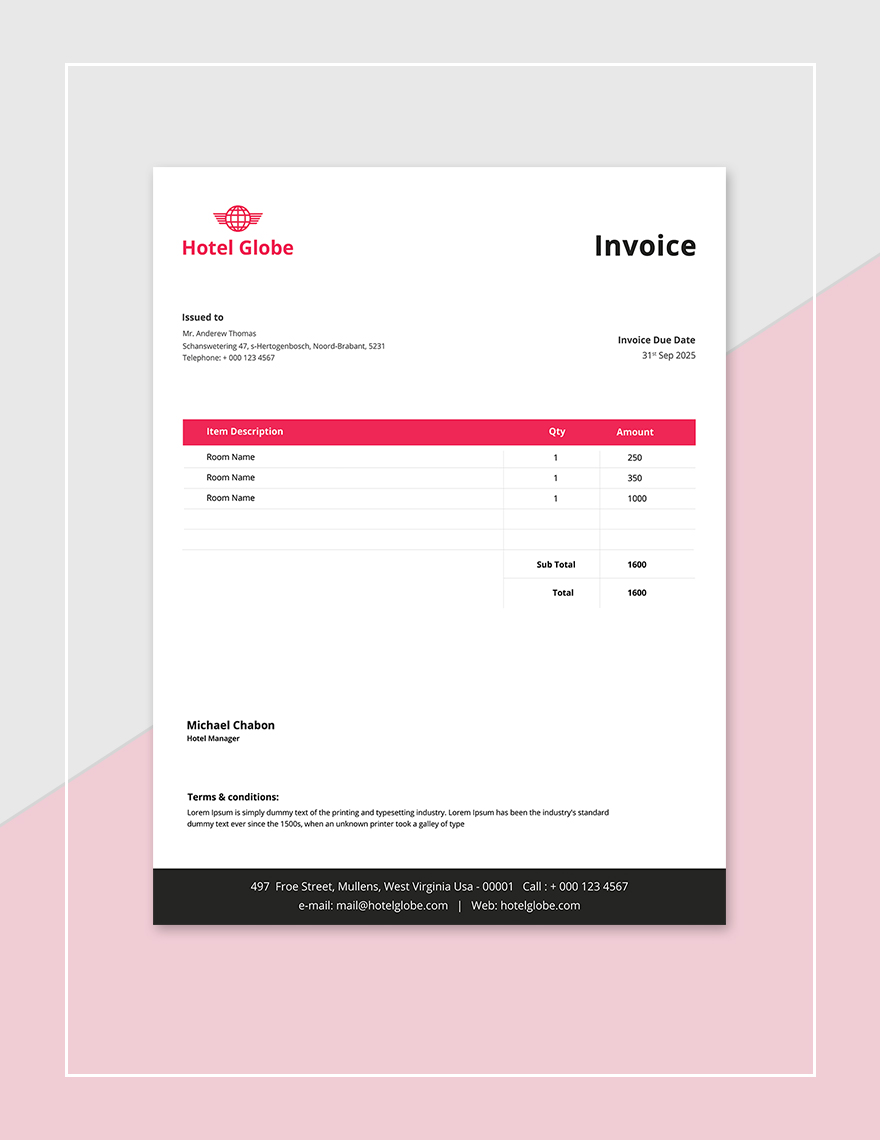 Free Modern Hotel Invoice Template