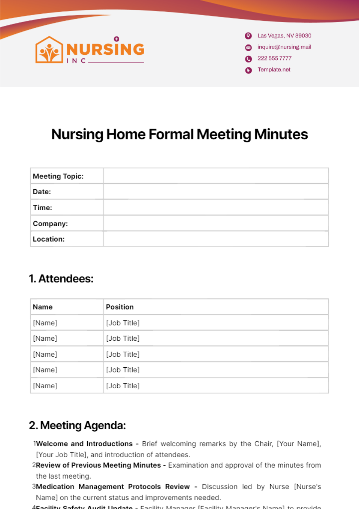 Nursing Home Formal Meeting Minutes Template