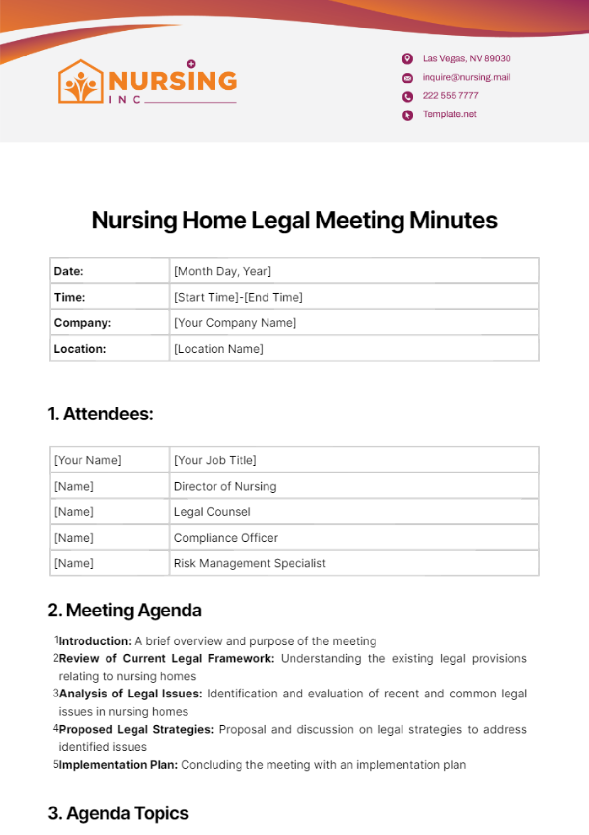 Nursing Home Legal Meeting Minutes Template