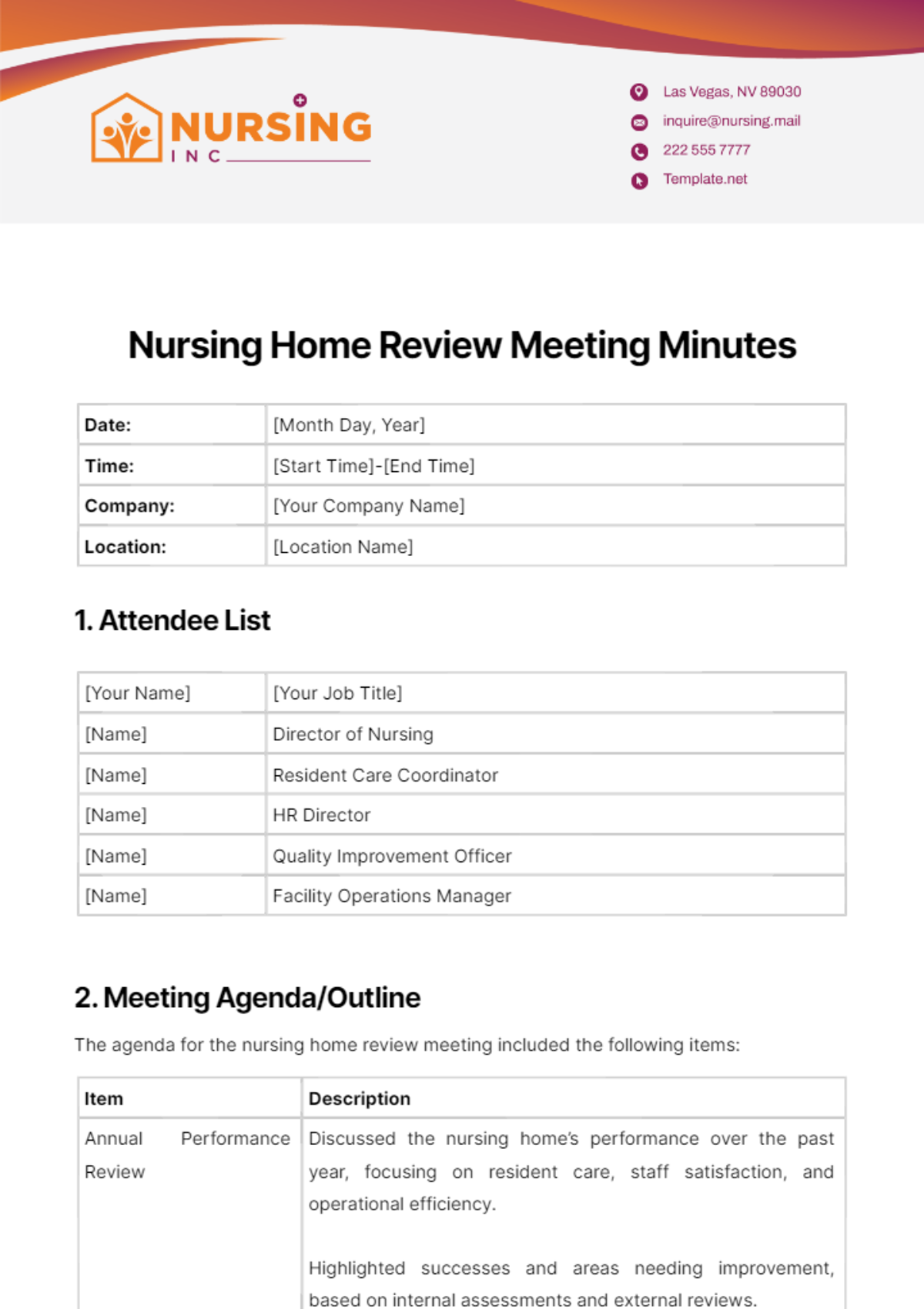 Nursing Home Review Meeting Minutes Template