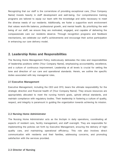 Free Nursing Home Management Policy Template to Edit Online