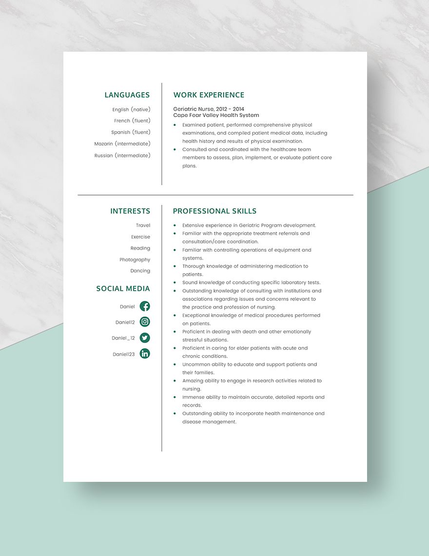 Geriatric Nurse Resume in Pages Word Download Template net