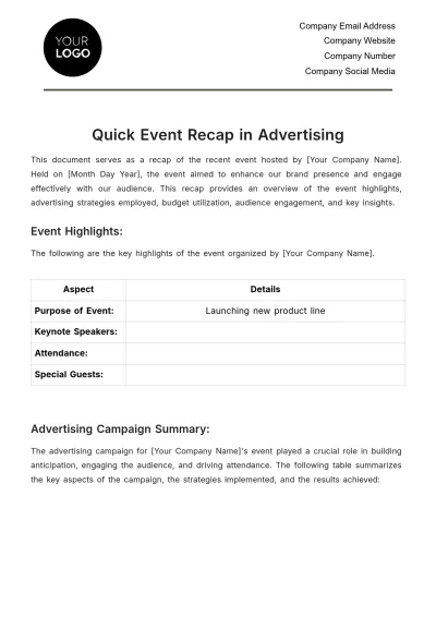 Free Quick Event Recap in Advertising Template to Edit Online