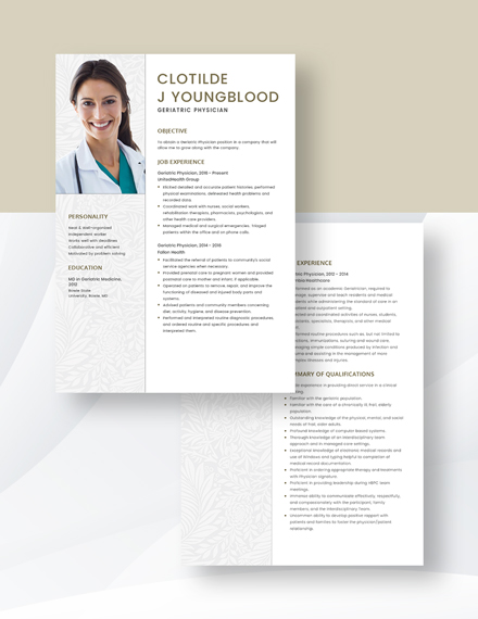 Geriatric Physician Resume Download