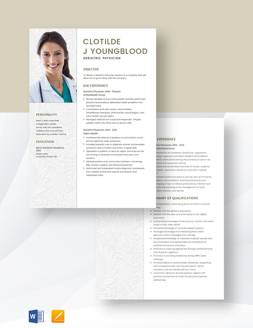 Geriatric Physician Resume