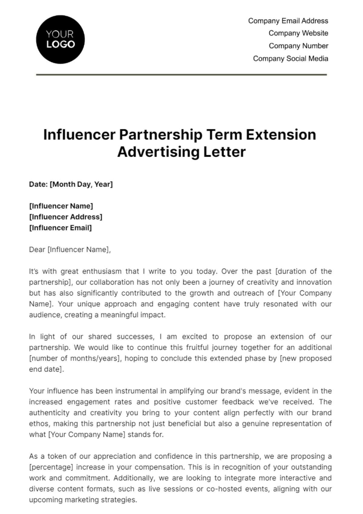 influencer-partnership-term-extension-advertising-letter-template