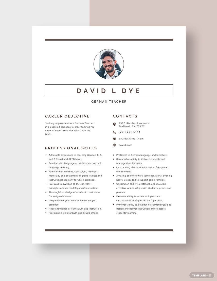 Free German Teacher Resume Download in Word, Apple Pages