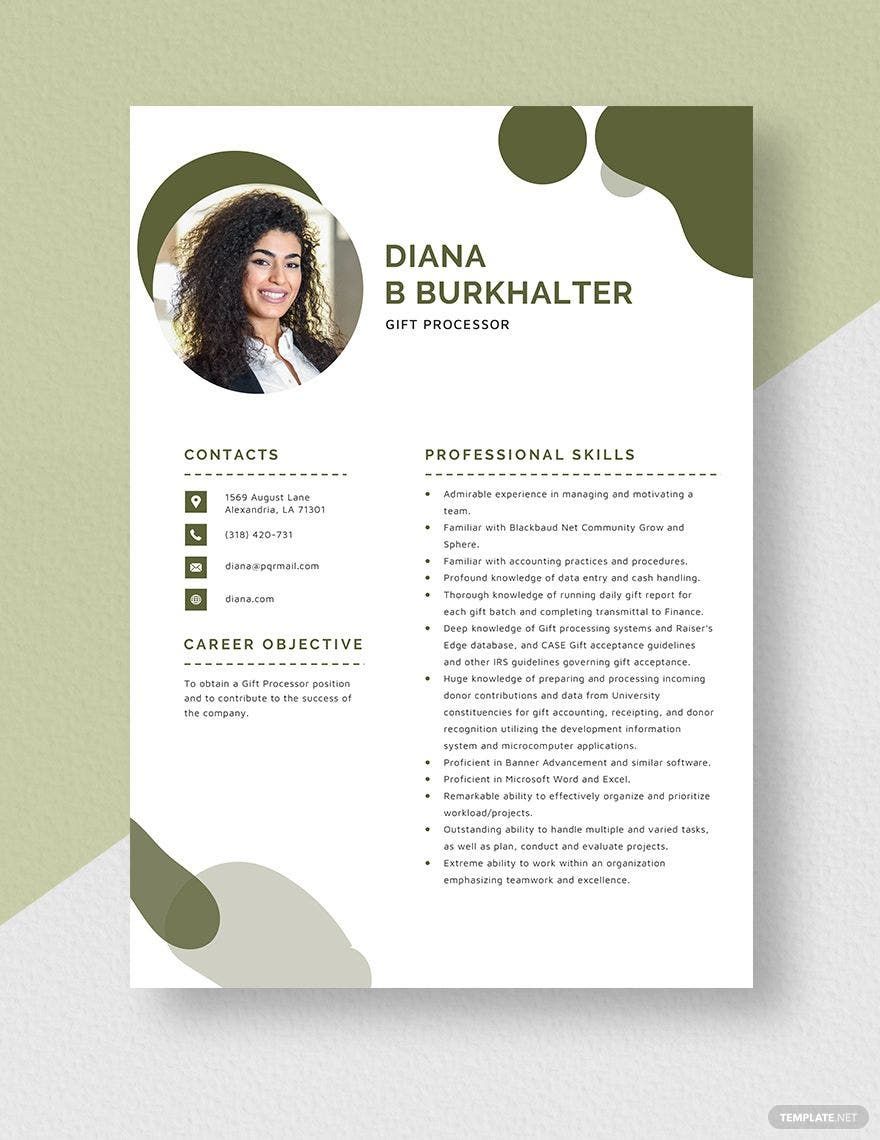 Free Gift Processor Resume in Word, Apple Pages