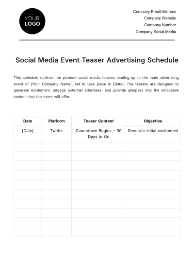 Free Social Media Event Teaser Advertising Schedule Template to Edit Online