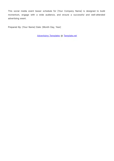 Free Social Media Event Teaser Advertising Schedule Template to Edit Online