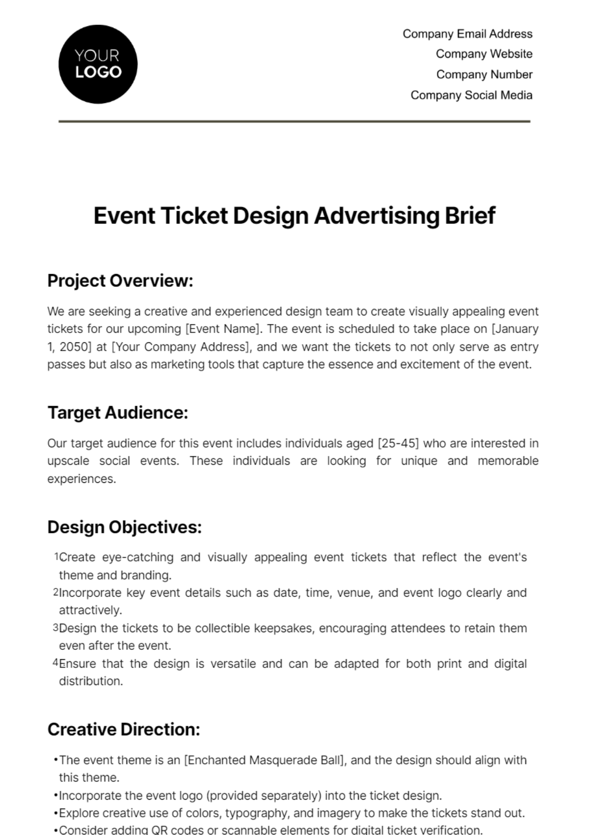 Event Ticket Design Advertising Brief Template