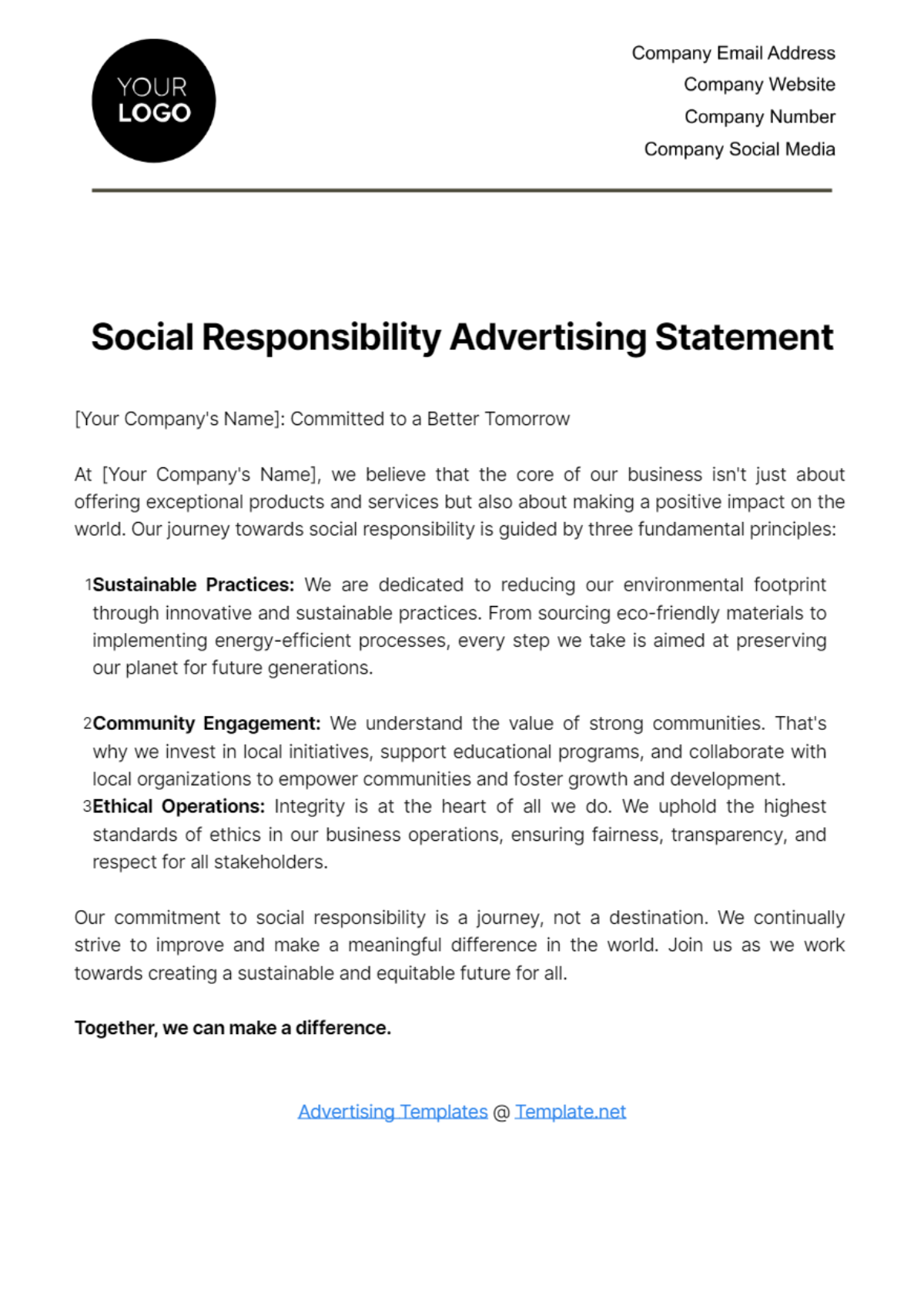 Free Social Responsibility Advertising Statement Template