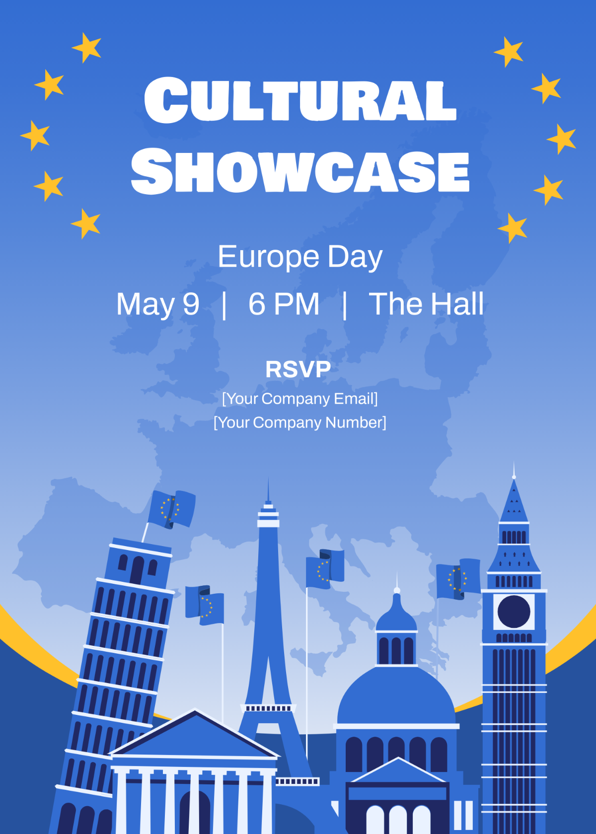 Europe Day  Invitation Card Template
