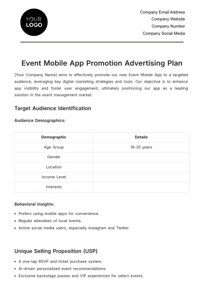 Free Event Mobile App Promotion Advertising Plan Template to Edit Online