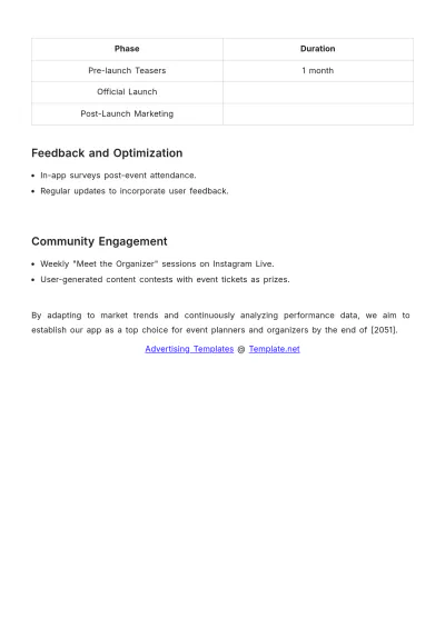 Free Event Mobile App Promotion Advertising Plan Template to Edit Online