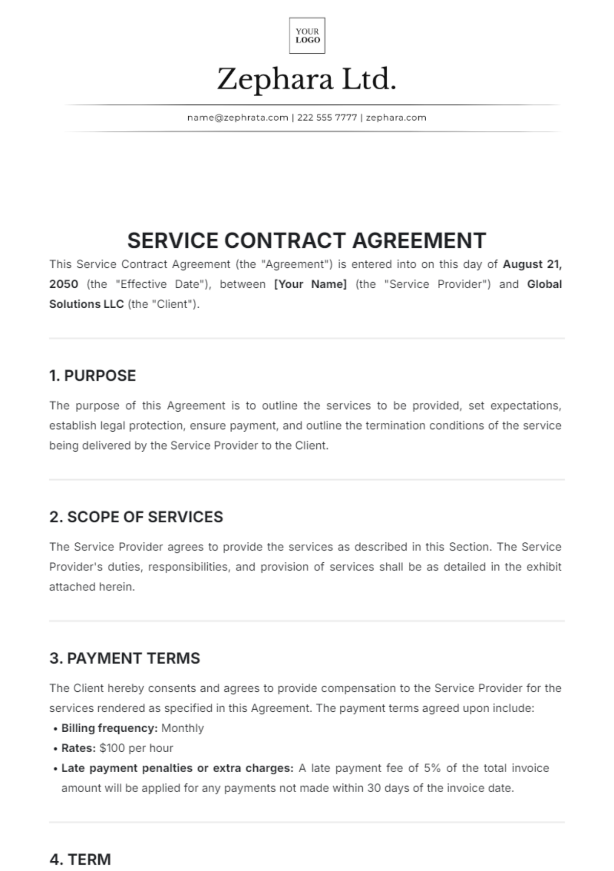 Service Contract Agreement Template - Edit Online & Download