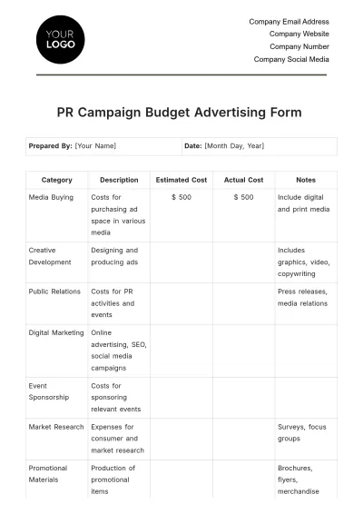 Free PR Campaign Budget Advertising Form Template to Edit Online