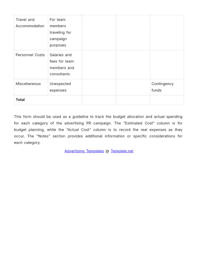 Free PR Campaign Budget Advertising Form Template to Edit Online