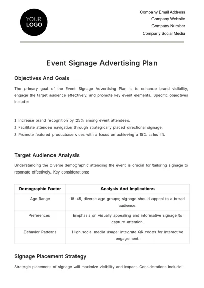 Free Event Signage Advertising Plan Template to Edit Online