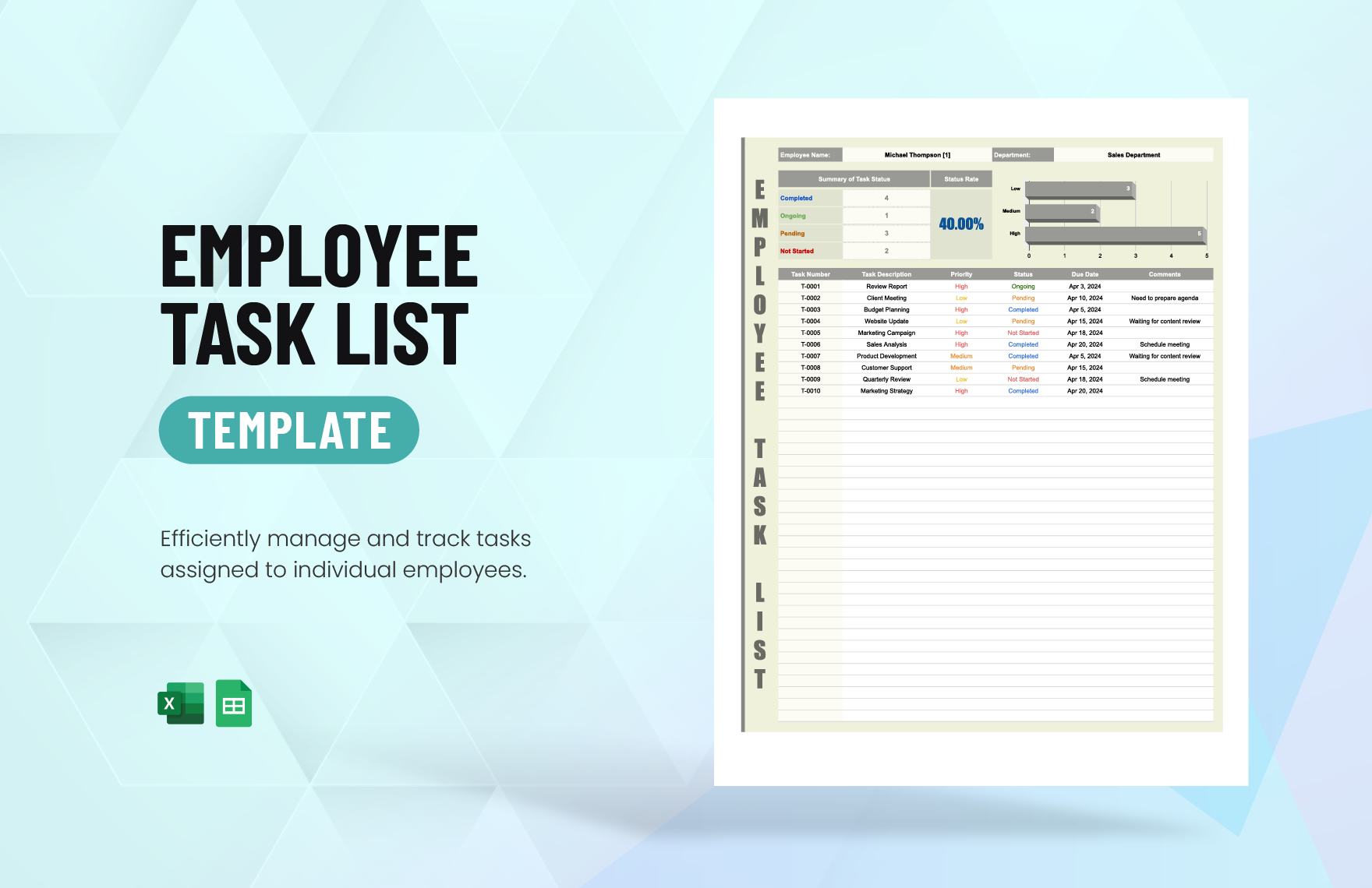 Employee Task List Template in Excel, Google Sheets