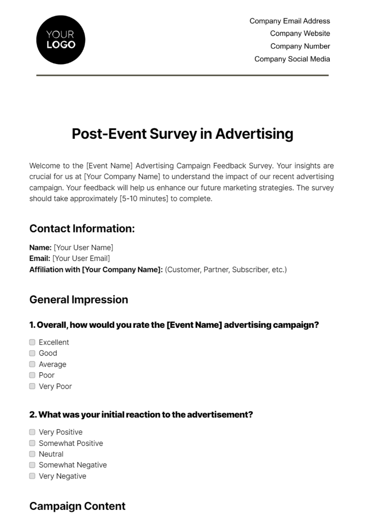 Post-Event Survey in Advertising Template