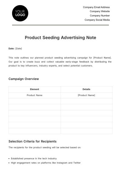 Free Product Seeding Advertising Note Template to Edit Online