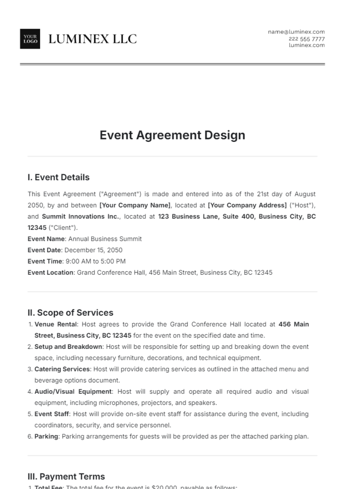 Event Agreement Design Template - Edit Online & Download