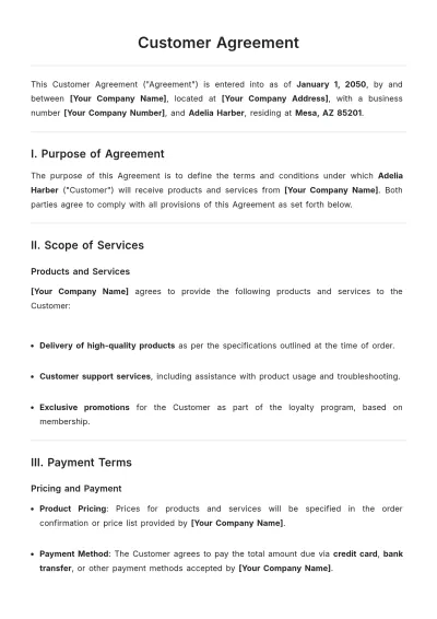 Free Customer Agreement Template to Edit Online