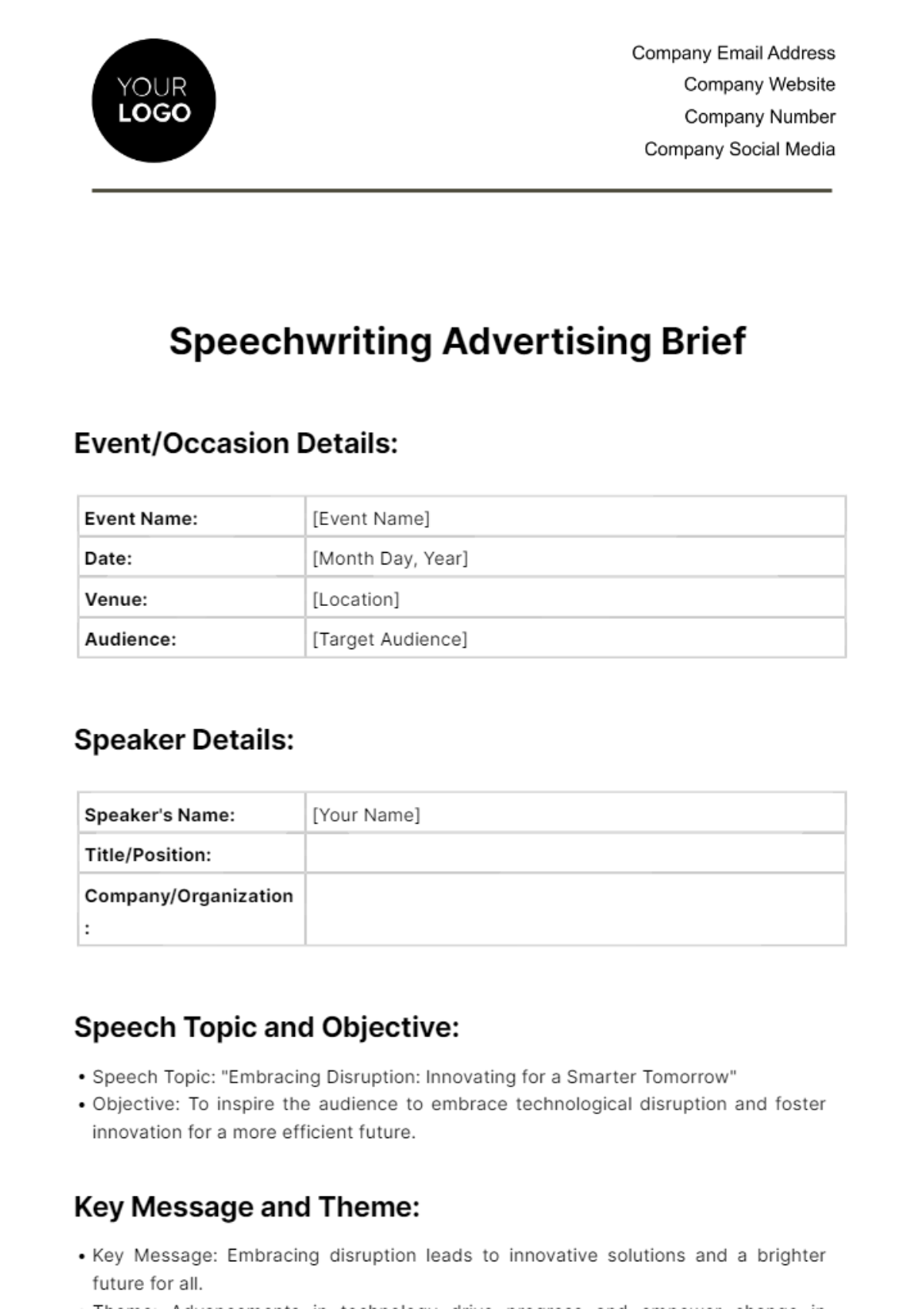 Speechwriting Advertising Brief Template