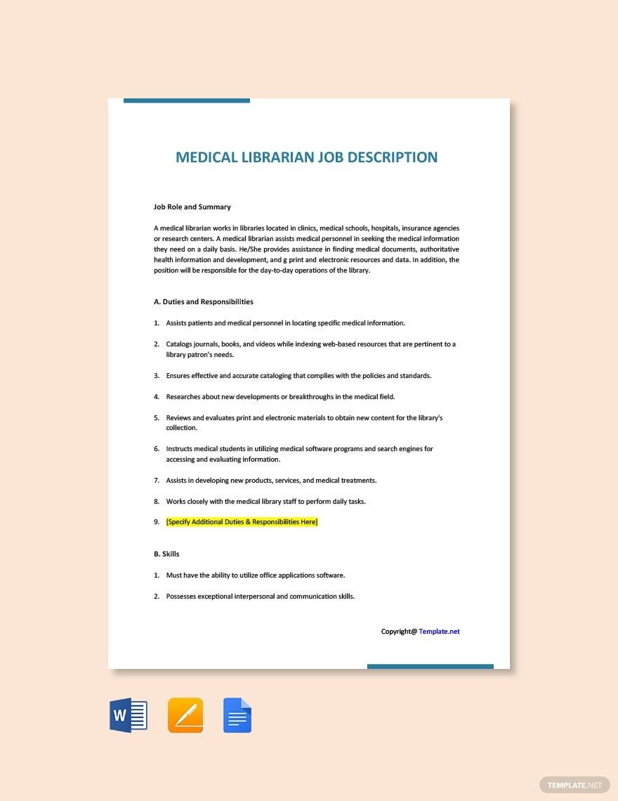 Medical Librarian Job Ad/Description Template