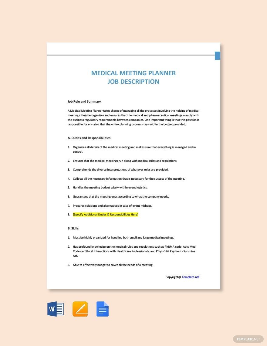 Medical Meeting Planner Job Ad/Description Template