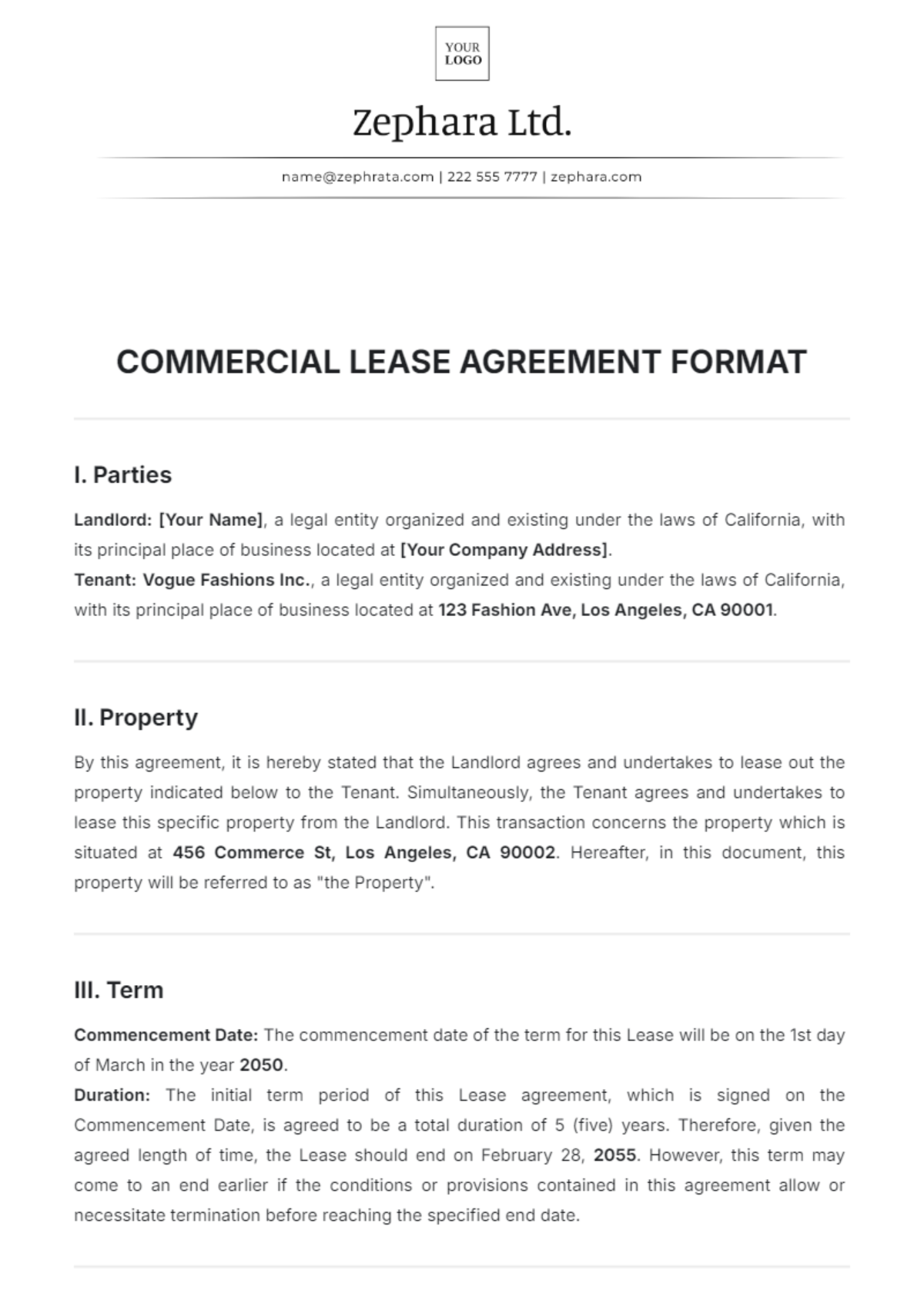 Commercial Lease Agreement Format Template - Edit Online & Download