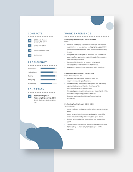 Packaging Technologist Resume Template