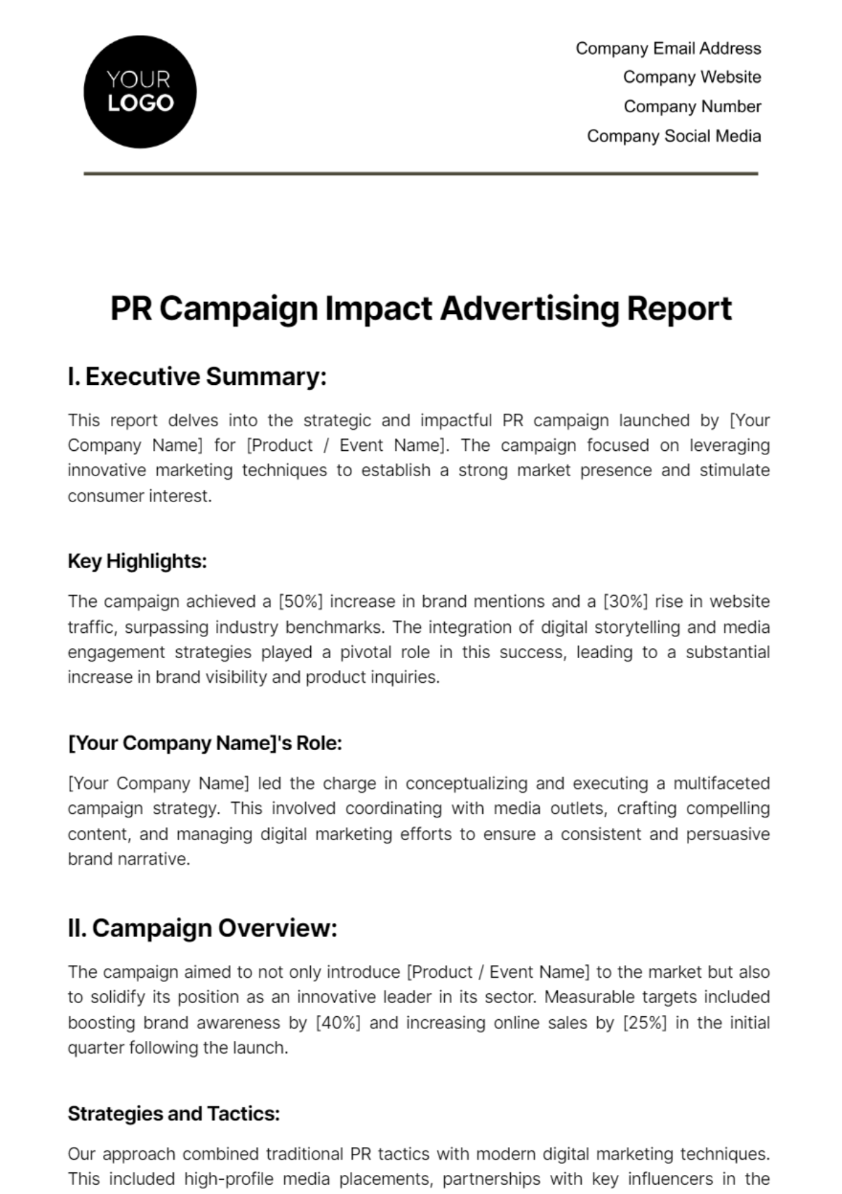 Free PR Campaign Impact Advertising Report Template