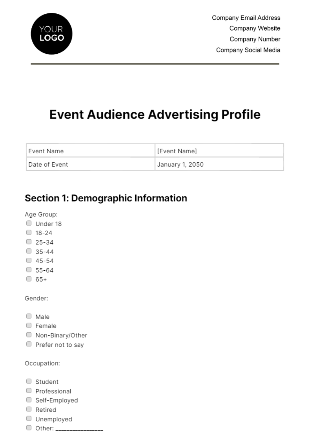 Event Audience Advertising Profile Template